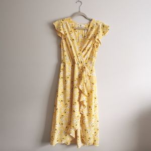 Monteau Yellow Floral Midi Dress M